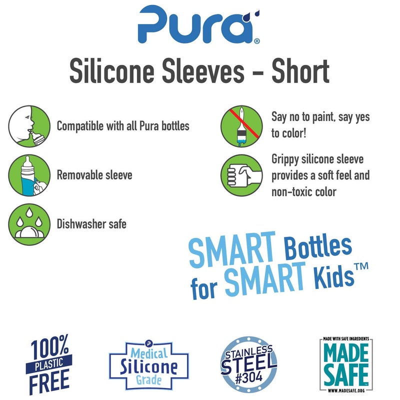 Pura Kiki Bottle Short Silicone Sleeves - Plastic-Free, Medical Grade, NonToxic, MadeSafe Certified | Adds Grip, Non-Slip, Removable | Provides Insulation for Hot & Cold Liquids | Aqua/Blue - Image 2